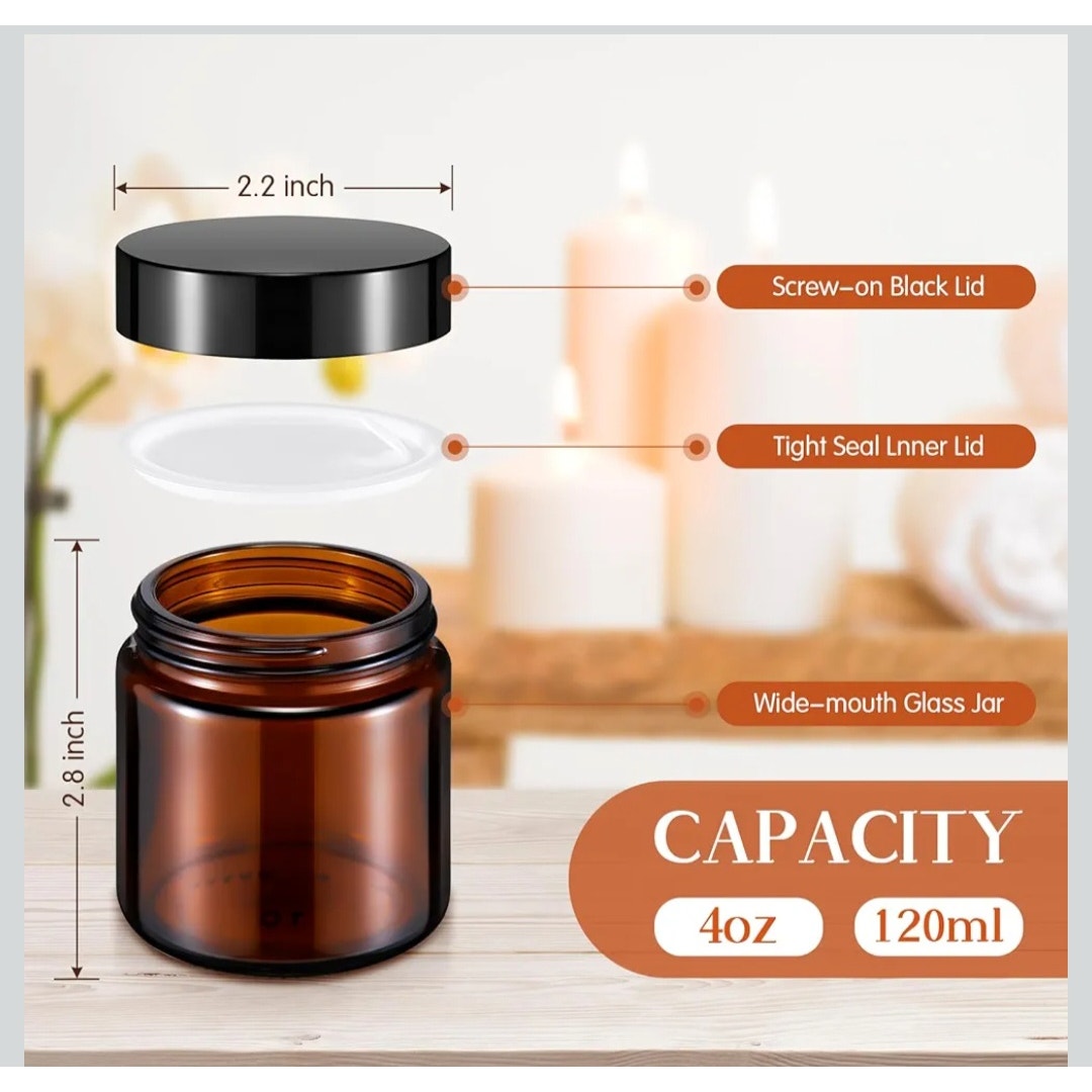 24 Pcs 4 oz Amber Colored Glass Jars with Lids - NEW