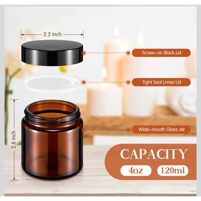 24 Pcs 4 oz Amber Colored Glass Jars with Lids - NEW
