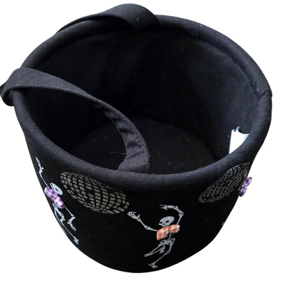 Dancing Disco Skeletons w/ Bow Tie Fabric Halloween Bucket with Carry Handle