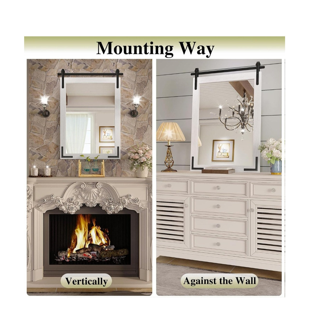 New Farmhouse Bathroom Mirror 28x36 Inch Rustic White Vanity Mirror Wood Framed