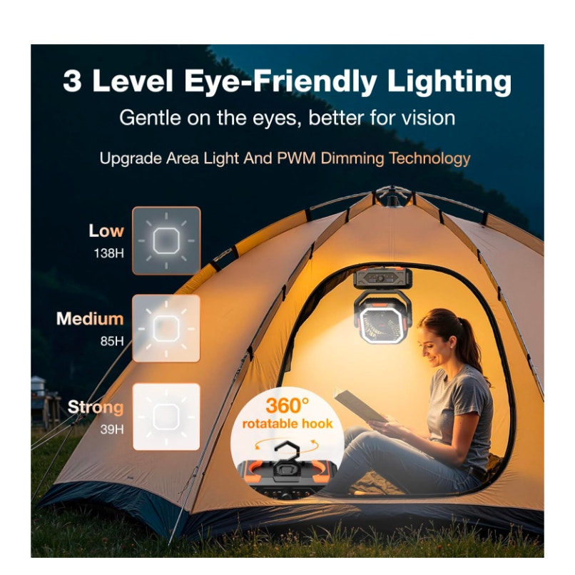 Solar Camping String Lights, 5400mAh/ 49.2FT/ 11 Modes Rechargeable