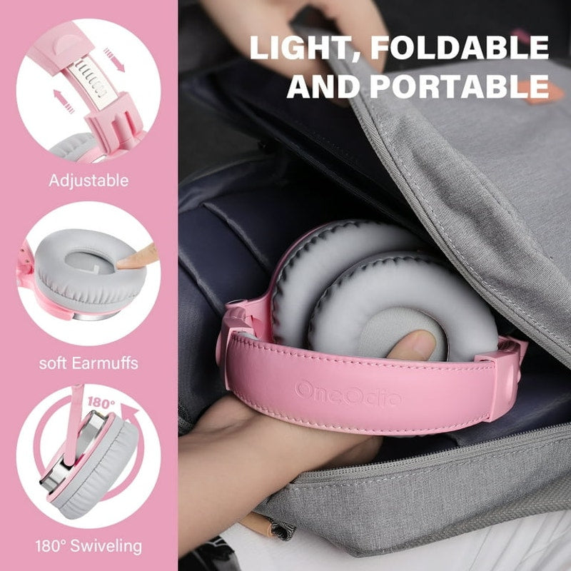 Wired Over-Ear Headphones with Mic Pink