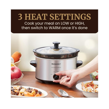 Stainless Steel Electric 2 Qt Oval Slow Cooker Adjustable Temp Dishwasher Safe