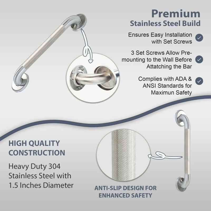 1.5" Dia Bathroom Safety Grab Bar ADA Handrail Shower 304 Stainless Steel Set of 2