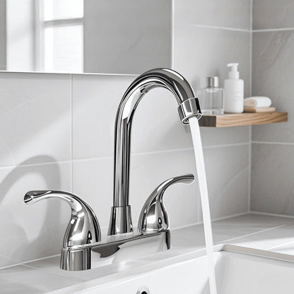RV Camper Bathroom Faucet 4 Inch 2 Handle Centerset Fit 2 or 3 Holes 360 Swivel