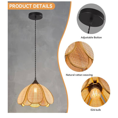 Boho Chandelier 3 Pack Rustic Pendant Lighting Hand-Woven Rattan Hanging Lamp