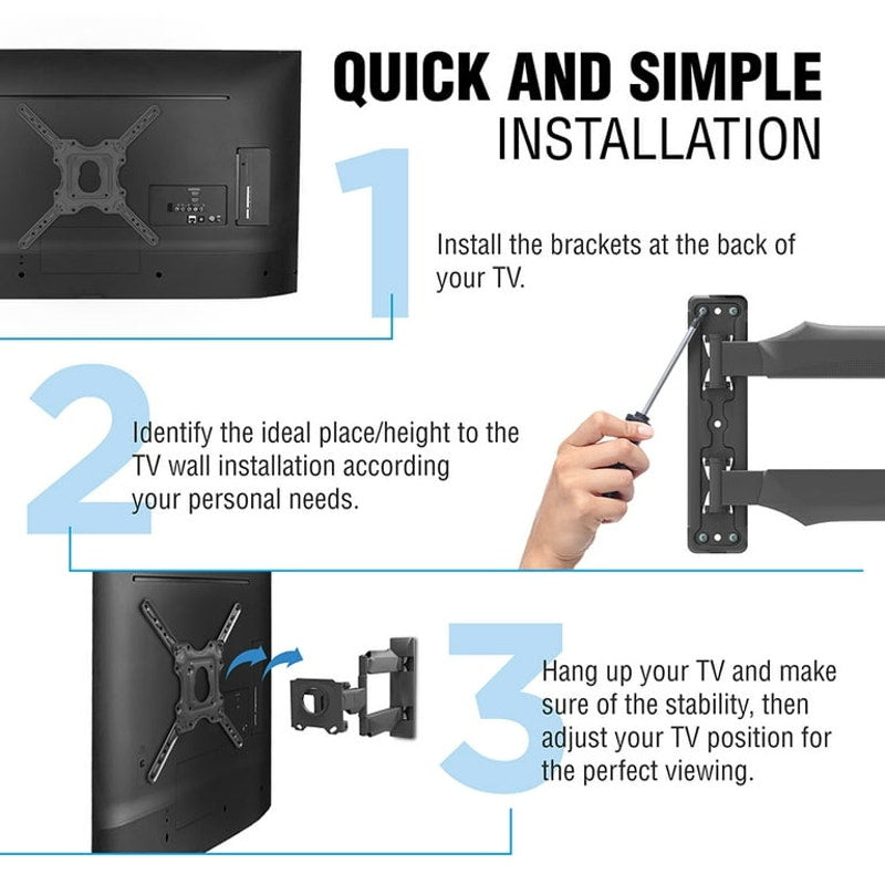 Full Motion TV Wall Mount Bracket for 26–75 in TVs, Tilt and Swivel