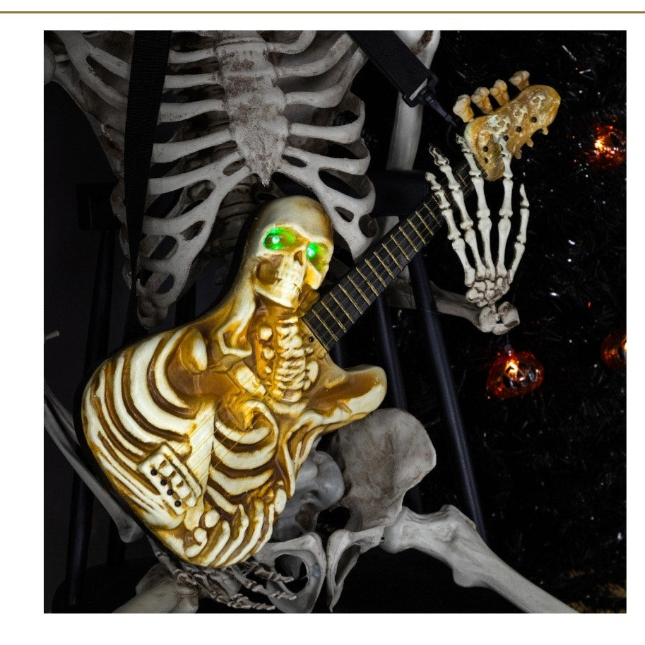 2 Ft. Light-Up Ukulele-Shaped Plastic Skeleton Halloween Decoration
