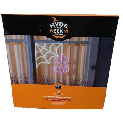 HALLOWEEN LED  ANIMATED SPIDER  & WEB FAUX NEON SIGN  19'' NEW