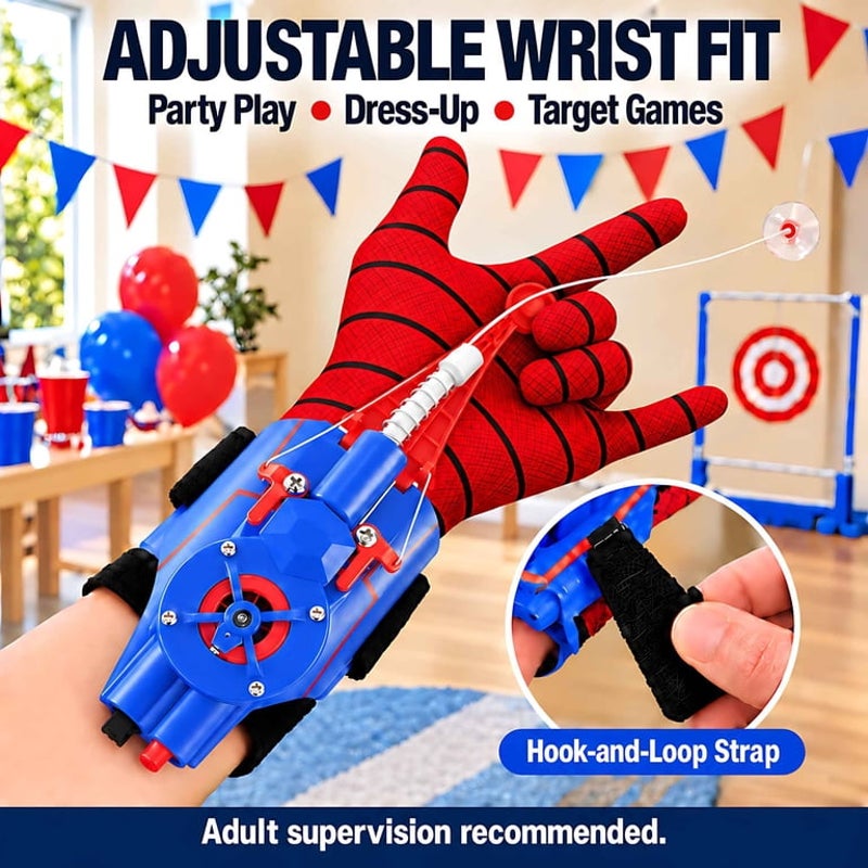 Blue Spider Web Shooter Toy for Kids USB Rechargeable Wrist Launcher w/ Auto Reel