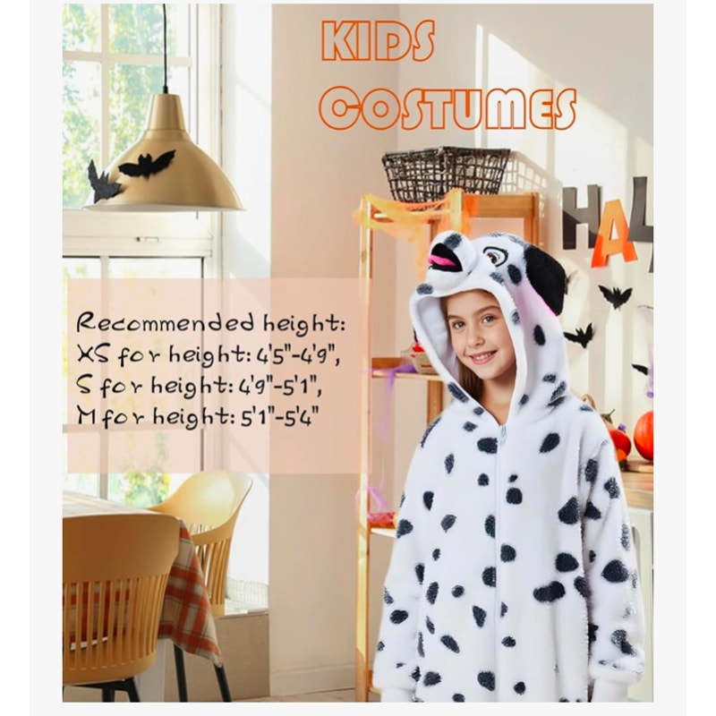 Dalmatians Costume for Kids Onesie Size Small (4'9"-5'1" Tall)