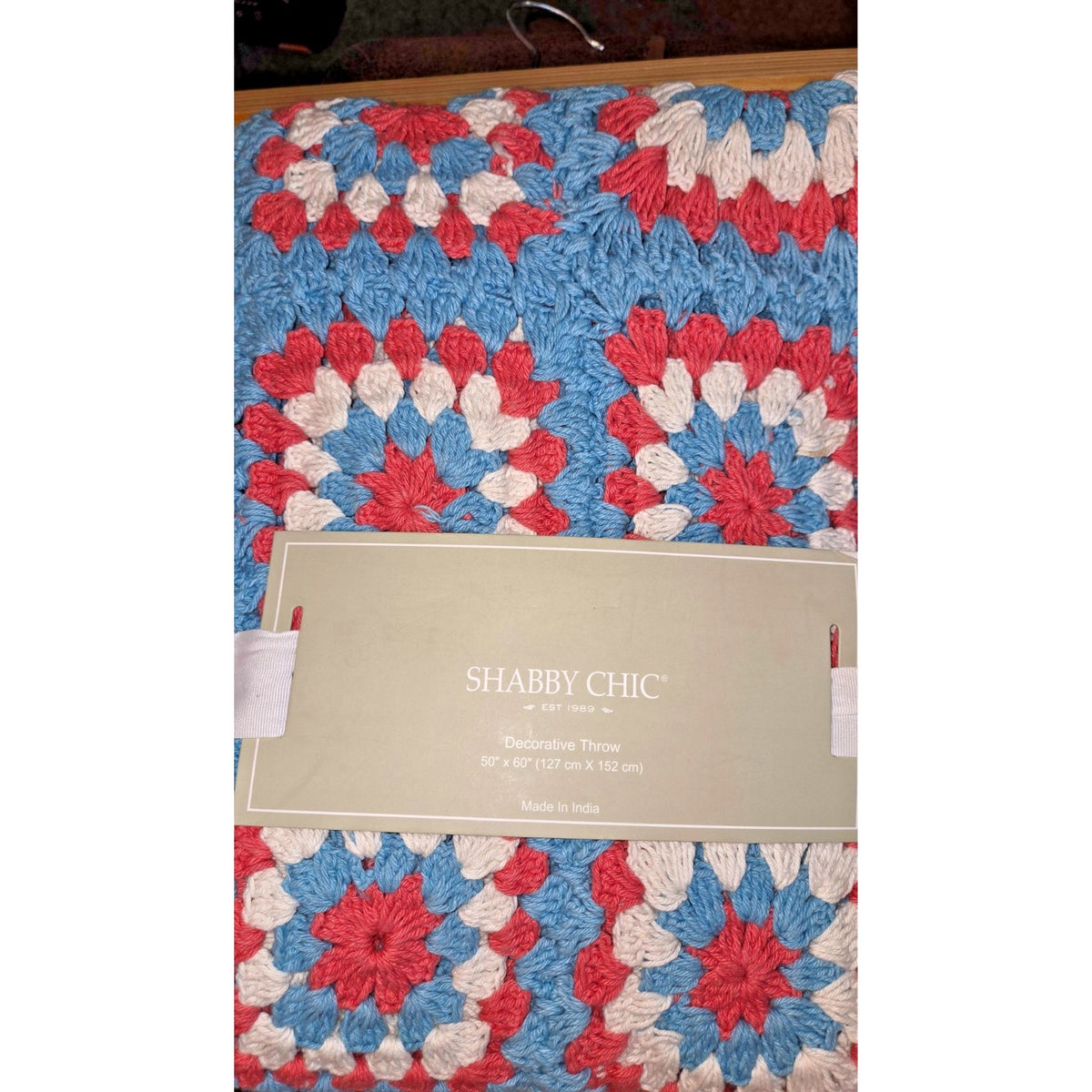 Shabby Chic Hand Crochet Granny Square Decorative Throw Afghan White Pastels NEW