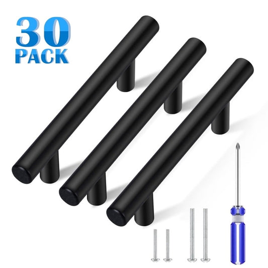30-pack Cabinet Handles, 3" Hole Center, Matte Black