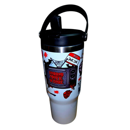 Horror Movie Whore Straw Sipper Insulated Stainless Steel Water Bottle Tumbler UV DTF