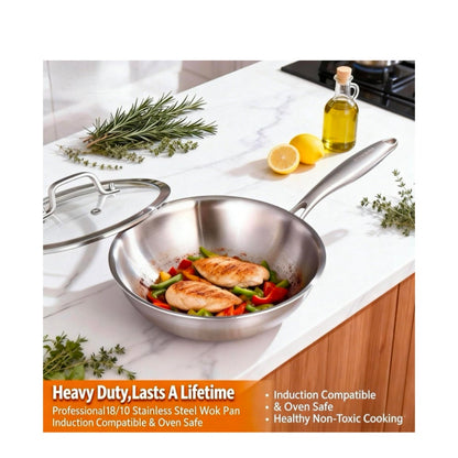Tri-Ply Stainless Steel 12 inch Wok & Stir-Fry Pan