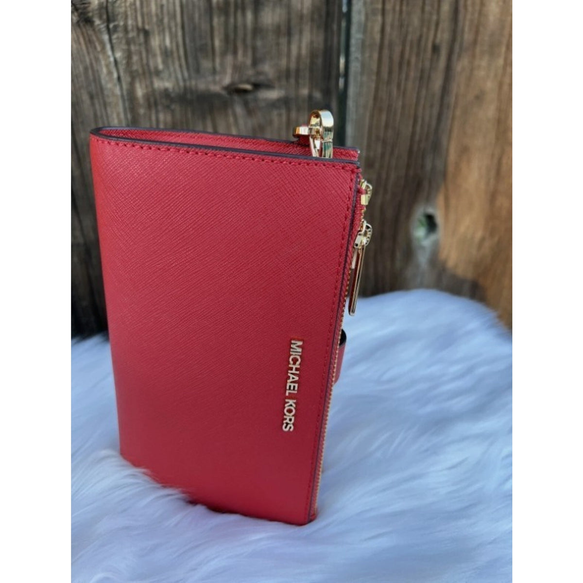 Michael Kors Jet Set Travel Leather Double Zip Wristlet Wallet - Red