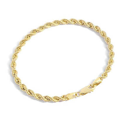 14K Solid Yellow Gold Filled Rope Chain Bracelet 2.7mm Wide 7.5" Long