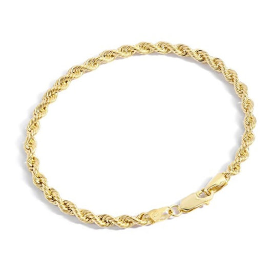 14K Solid Yellow Gold Filled Rope Chain Bracelet 2.7mm Wide 7.5" Long