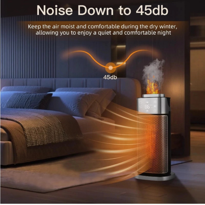 1500W PTC Ceramic Space Heater with Humidifier - 70° Oscillation