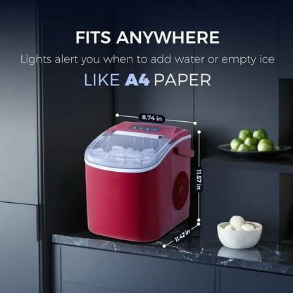 New Red Bullet Countertop Ice Maker Machine Makes 26 lbs in 24H