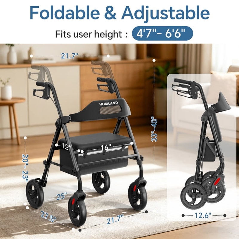 Foldable Rollator Walker with Seat