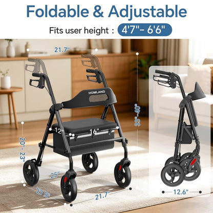 Foldable Rollator Walker with Seat