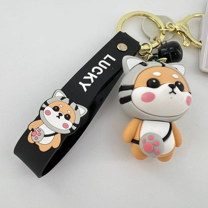 Cute Shiba Inu Keychain with Black Cat Design for Women