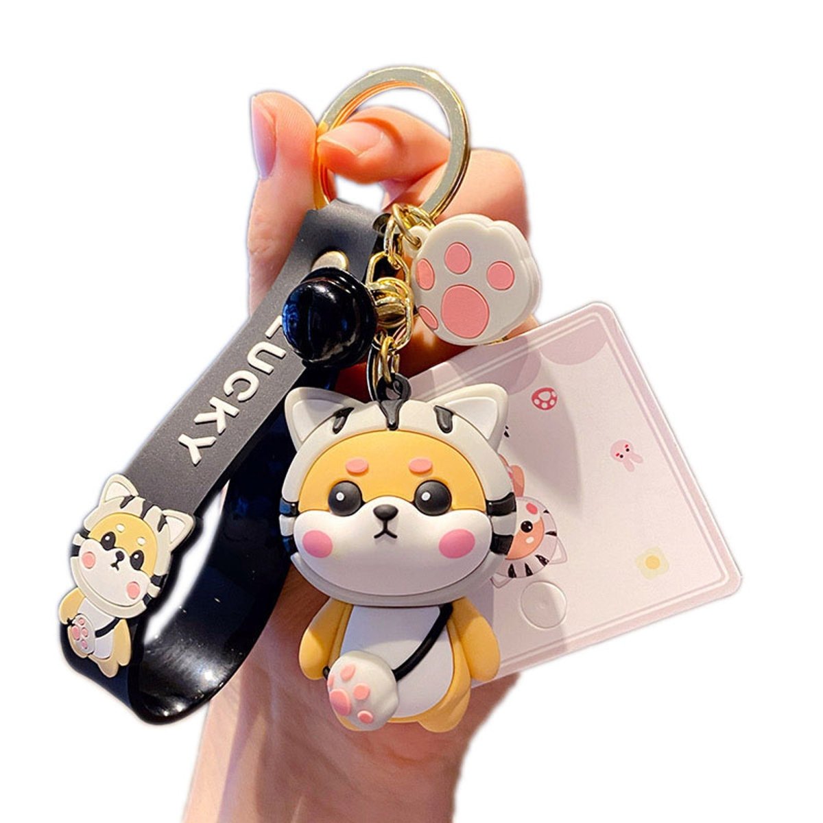 Cute Shiba Inu Keychain with Black Cat Design for Women