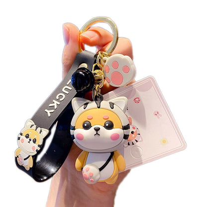 Cute Shiba Inu Keychain with Black Cat Design for Women