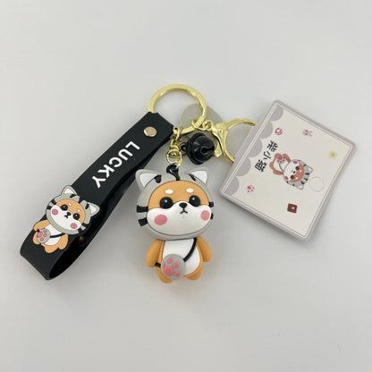 Cute Shiba Inu Keychain with Black Cat Design for Women