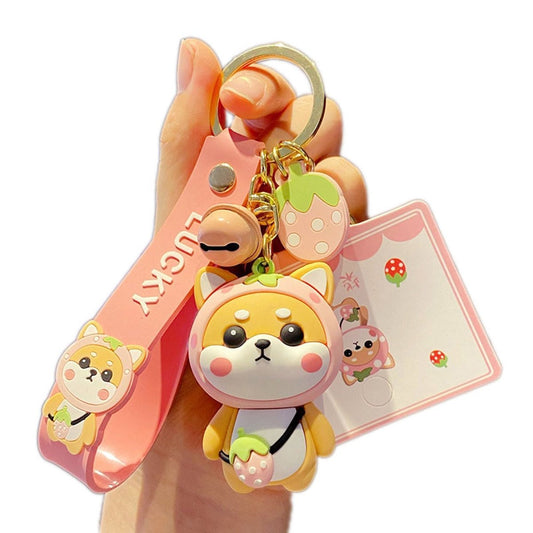 Cute Shiba Inu Keychain for Her in Pink Strawberry Design