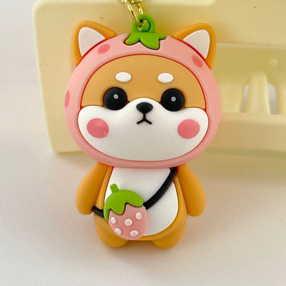 Cute Shiba Inu Keychain for Her in Pink Strawberry Design