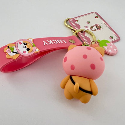 Cute Shiba Inu Keychain for Her in Pink Strawberry Design