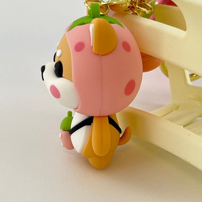 Cute Shiba Inu Keychain for Her in Pink Strawberry Design