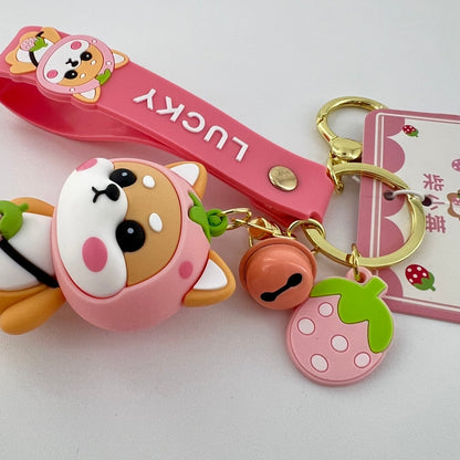 Cute Shiba Inu Keychain for Her in Pink Strawberry Design