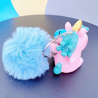 Magical Unicorn Keychain with Fur Ball and Bell for Daily Charm