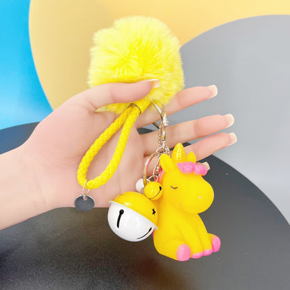 Magical Unicorn Keychain with Fur Ball and Bell for Daily Charm