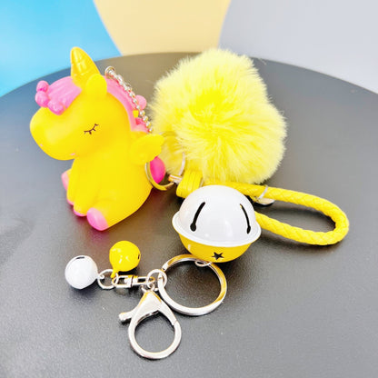 Magical Unicorn Keychain with Fur Ball and Bell for Daily Charm