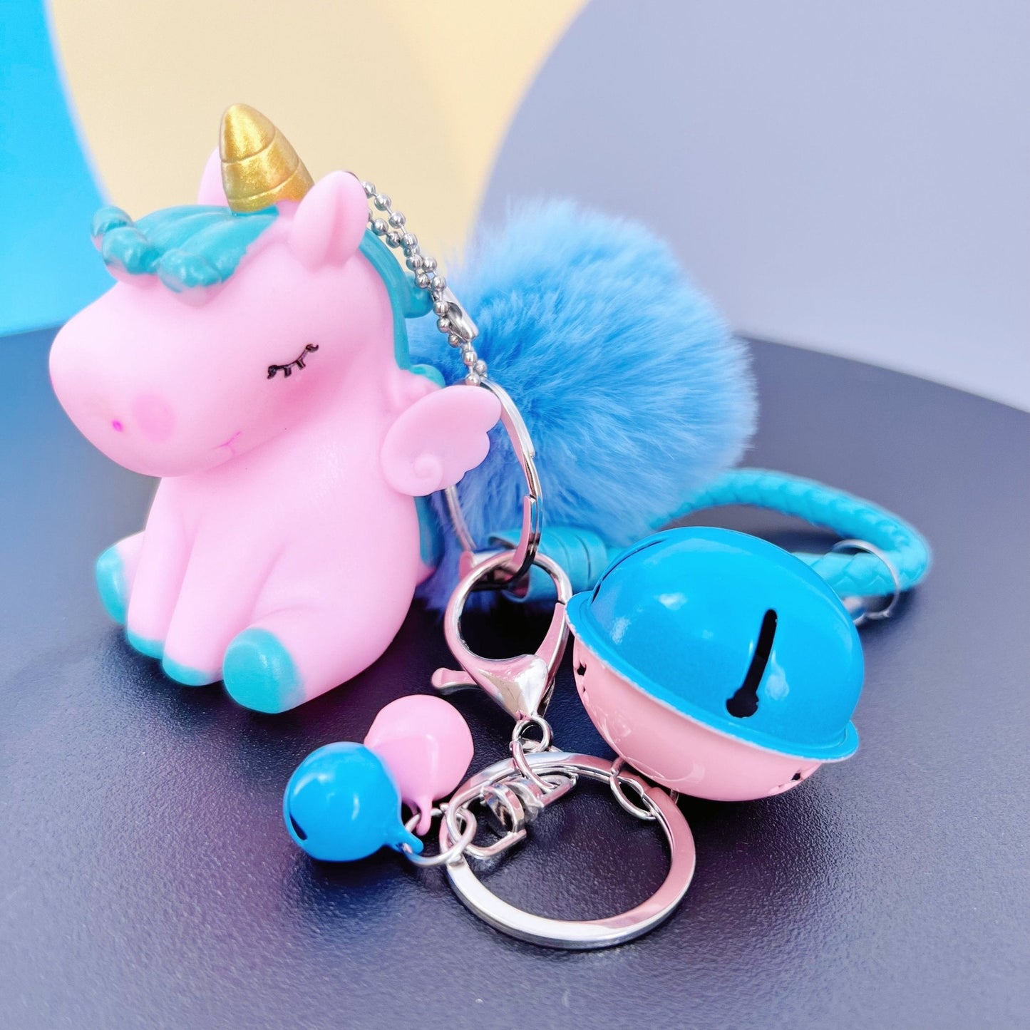 Magical Unicorn Keychain with Fur Ball and Bell for Daily Charm