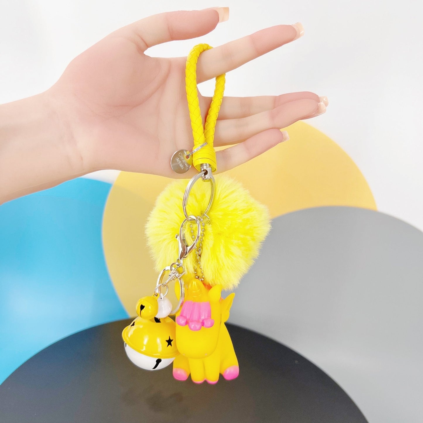 Magical Unicorn Keychain with Fur Ball and Bell for Daily Charm