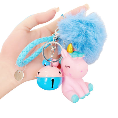 Magical Unicorn Keychain with Fur Ball and Bell for Daily Charm