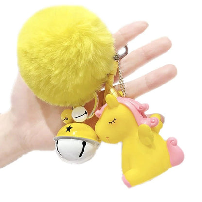 Magical Unicorn Keychain with Fur Ball and Bell for Daily Charm