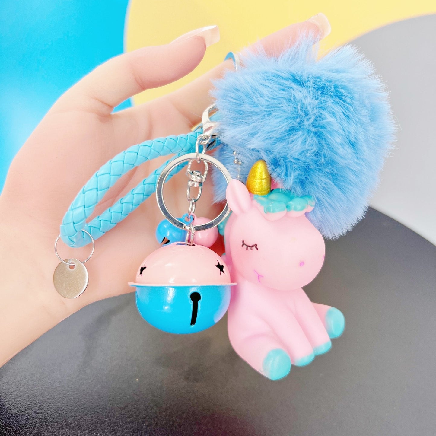 Magical Unicorn Keychain with Fur Ball and Bell for Daily Charm