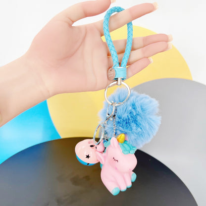 Magical Unicorn Keychain with Fur Ball and Bell for Daily Charm