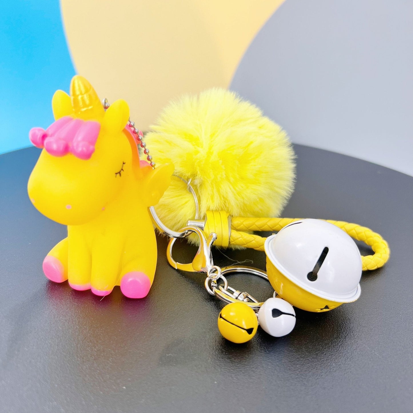 Magical Unicorn Keychain with Fur Ball and Bell for Daily Charm