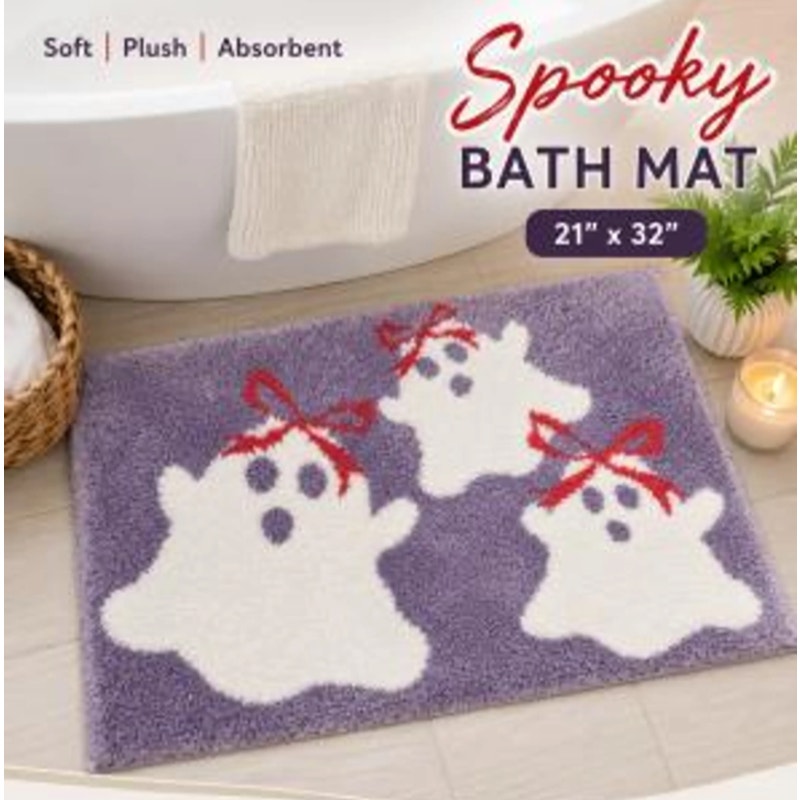 Halloween Lavender Purple Ghost w/ Red Bows Rug Bath Mat 21" x 32" NEW