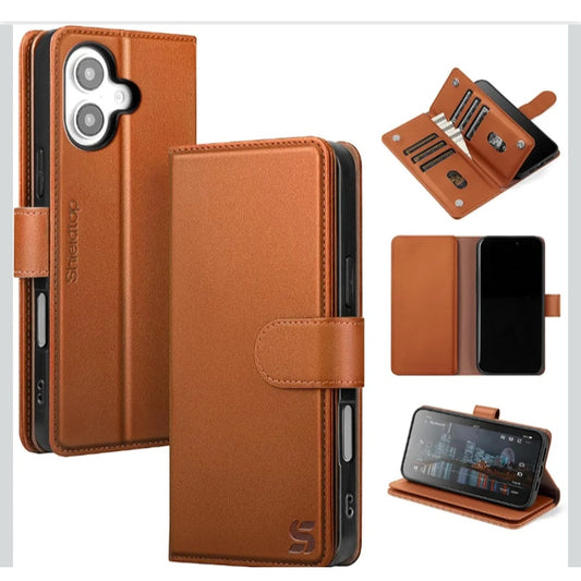 Shieldtop for iPhone 17 Wallet Case with Card Holder Brown