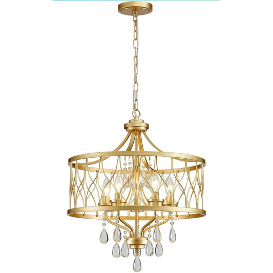 New 5-Light Gold Crystal Hanging Pendant Chandelier