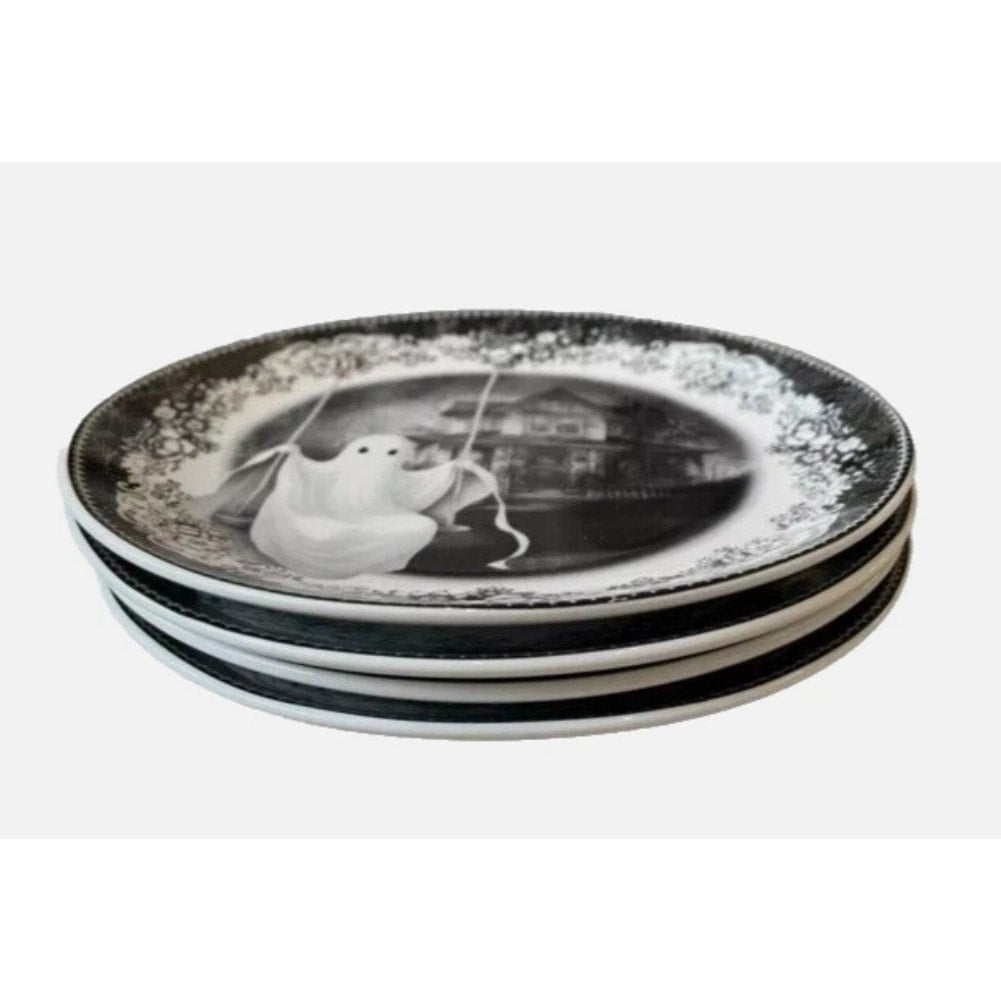 EATON FINE DINING Spooky House Halloween Salad Dessert Plates Set of 4 NEW 7 1/2"