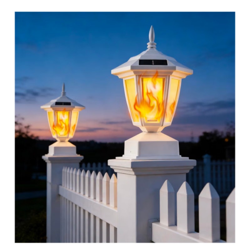 Dynaming 6 Pack Solar Flame Post Lights Outdoor, Solar Powered Lamps
